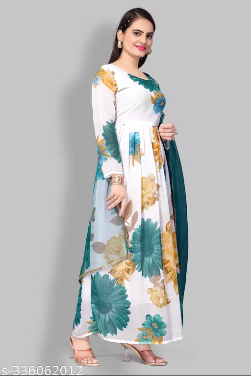QVAZOR Stylish Fancy Trendy Printed Georgette Gown For Women For Party Wedding Festival Functions