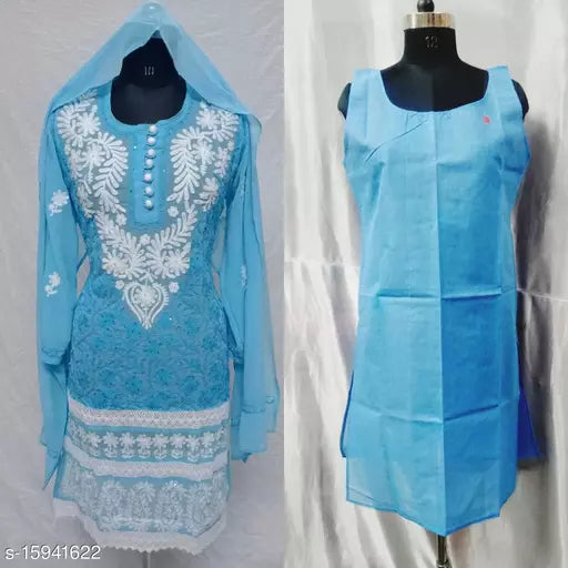 Aari sequence work georgette 40in kurti and  Inner with Dupatta.