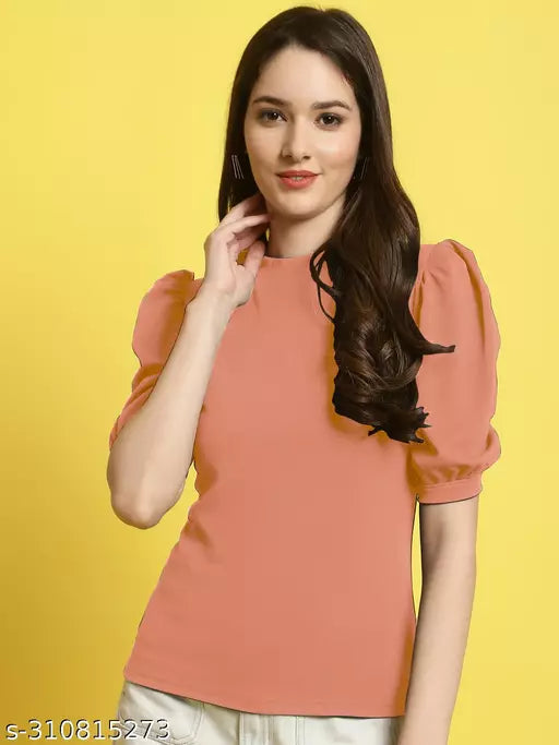 Casual Regular Sleeves Solid Women Peach Top (Women Top | Women Tops | Top)
