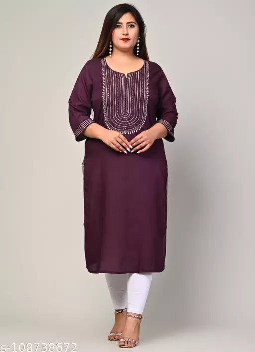 Swasti Plus Size  Women Embroidered Cotton Blend Straight Kurta
