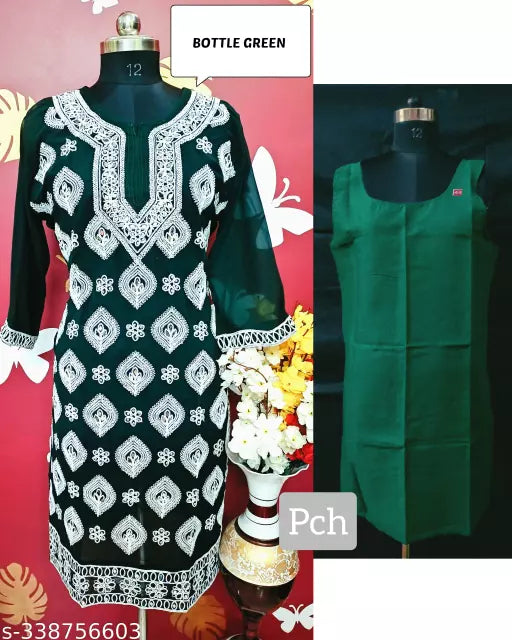 Chikankari embroidered boota jaal georgette kurti with cotton inner.