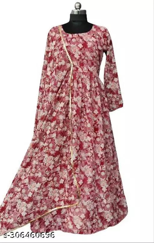 QVAZOR Stylish Fancy Trendy Printed Georgette Gown For Women For Party Wedding Festival Functions