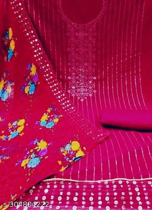 Women's NEW Unstiched fancy Georgette Multiwork Suits Sequence Embroidered Party Wear Best Of Salwar Suits & dress Materials cherry Colours