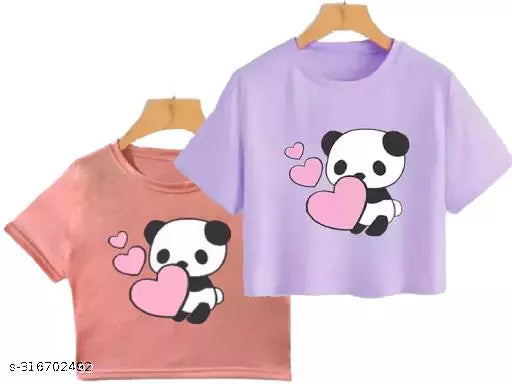 Trendy Feminine Printed Crop Tshirt Round Neck Top For Womens