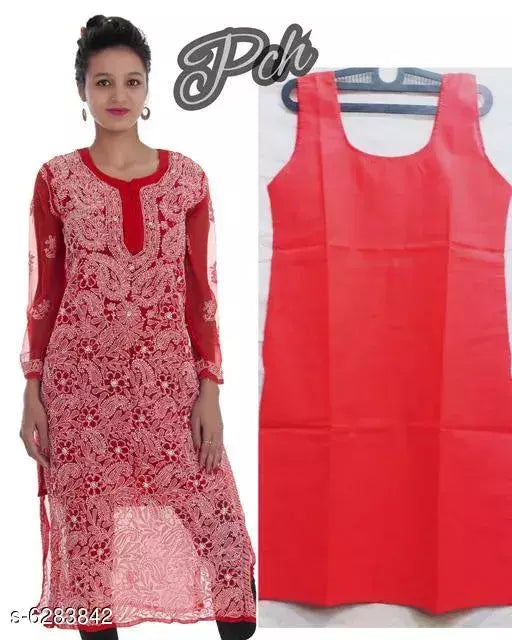 Handwork Embroidere Chiffon Front jall Long  kurti & with inner.
