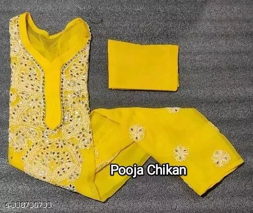 Chikankari embroidered mirror work gala booty chiffon kurti with cotton inner.