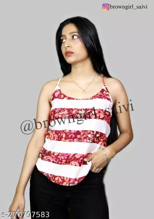 Striped Top for Women - Maroon and Off-White