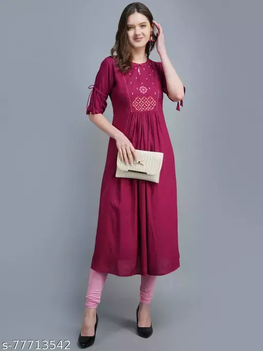 womens rayon embroidery long kurta  flaryed kurta  trendy kurta  partywear kurta anarkali kurta  rayon kurta  embroidery kurta