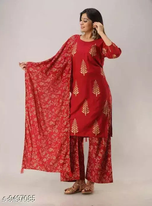 Women Rayon A-line Printed Palazzos Dupatta Set
