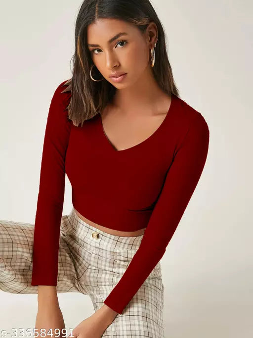Western Printed V_ Neck Crop Top