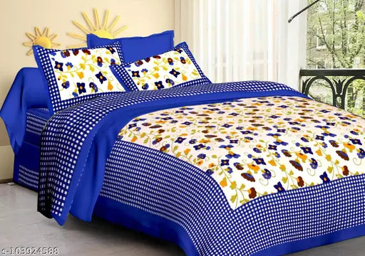 Double Pure Cotton Bedsheet With 2 Pillow Covers