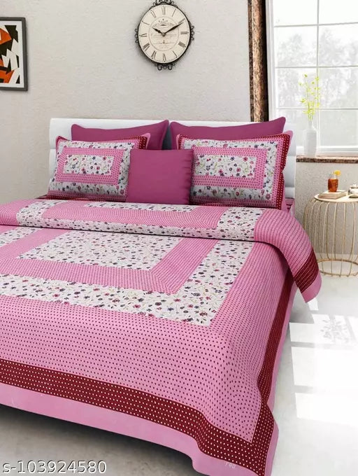 Double Pure Cotton Bedsheet With 2 Pillow Covers