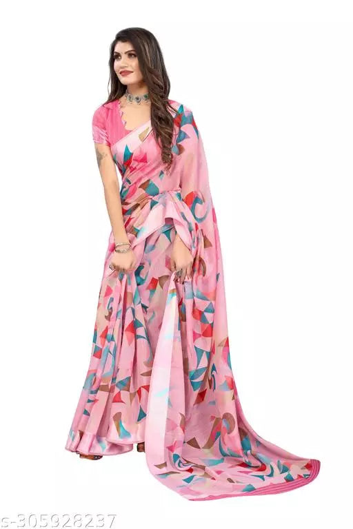 LIGHT WEIGHT BEST DESIGNER COMFERTABLE WEAR BEAUTIFUL SAREE ( CHANDERI COTTON- MIX LENIN) WITH BLOUSE