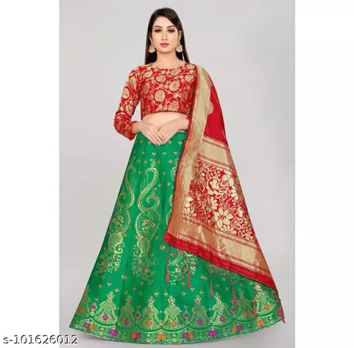 BANARASI SILK LEHENGA CHOLI WITH BLOUSE (UN-STITCHED) BY VAIDIK ETHNIC