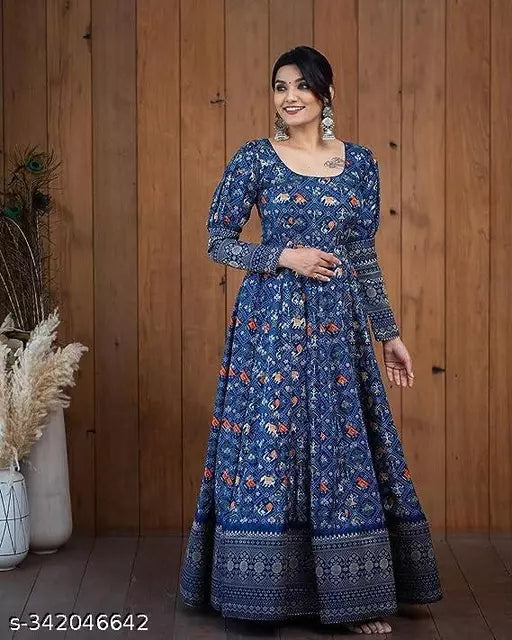 QVAZOR Stylish Fancy Trendy Printed Georgette Gown For Women For Party Wedding Festival Functions