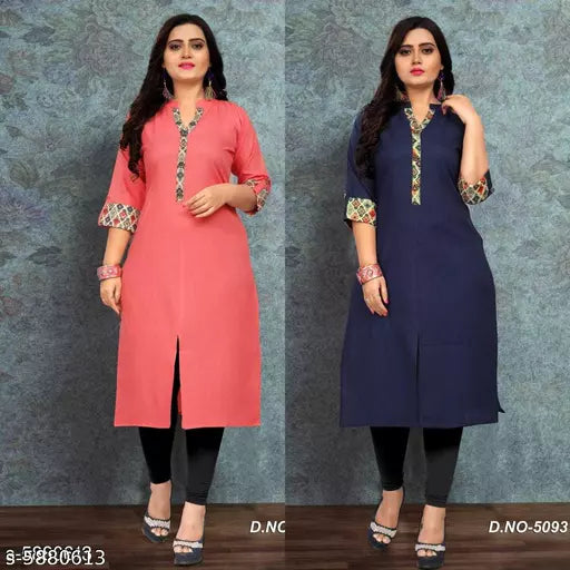 Women Cotton Front Slit Solid Kurti