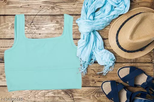 Women's Solid Cotton Rib Knit Crop Tank Top