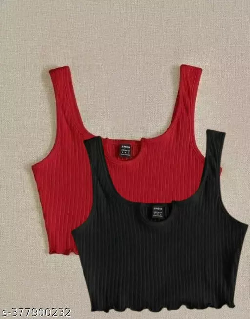 Jkp Collections Women & Girl Casual Sando Top Solid  Cotton Lycra Fabric In Color Black::Red