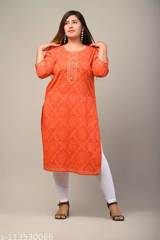 Women Plus Size Printed Pure Cotton Straight Kurta