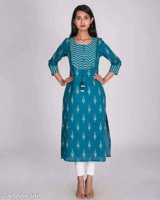 Swasti Women Printed Pure Cotton Straight Kurta  (Blue)