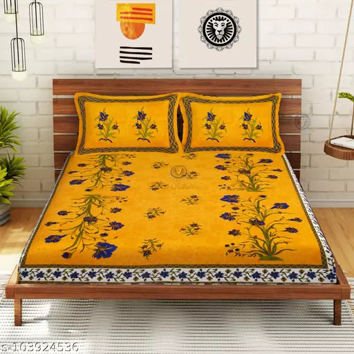 Double Pure Cotton Bedsheet With 2 Pillow Covers