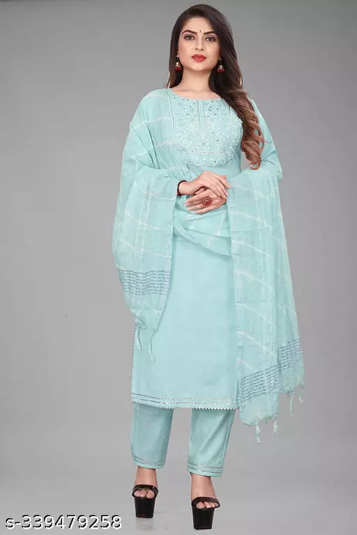 Elegant Women's Blue Kurta Set with Pant  Dupatta  and Stylish Kurti Top: Perfect for Ladies' Dressing with Unique Pajama Design