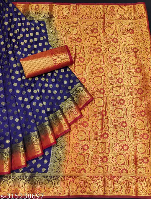 Morpich Fashion  Nylon Banarasi Silk Same Border Saree