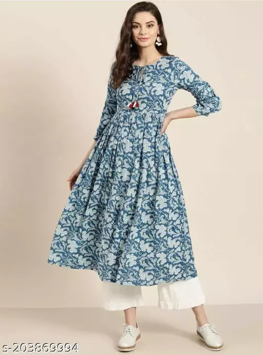Anarkali kurta in Blue and off white colour