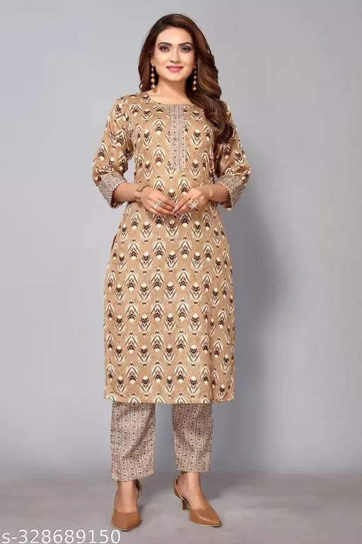 Women Cotton Fancy Stripped Kurti With Bottom