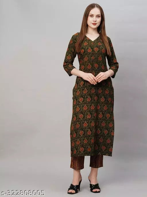 Anni Designer Women's Green Ethnic Motifs Printed Kurta with Trouser