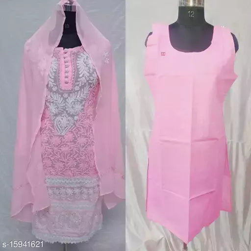 Aari sequence work georgette 40in kurti and  Inner with Dupatta.