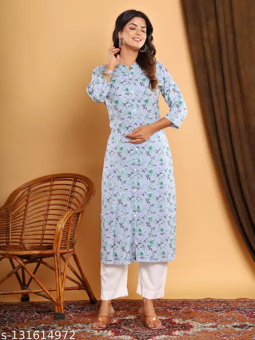 Stylish Women Printed  Rayon Ethnic Dress Black