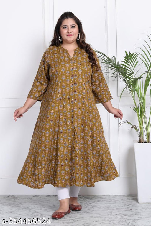 Swasti Plus Size Women Printed  Floral Print Cotton Blend Gown Kurta