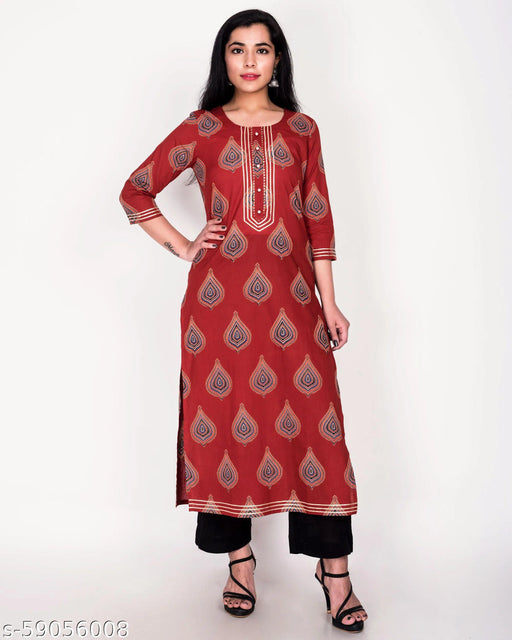Swasti Women Printed Pure Cotton Straight Kurta  (Red)