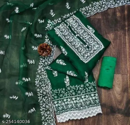 LATEST NEW ARRIVAL ORGANZA SUIT WITH EMBROIDERED DOUBLE  MULTI WORK DRESS MATERIAL SUIT FOR WOMEN