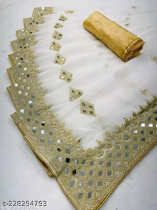 HEAVY KAJU DESIGN EMBROIDERY WORK WITH MIRROR SAREE BY KRADDLE