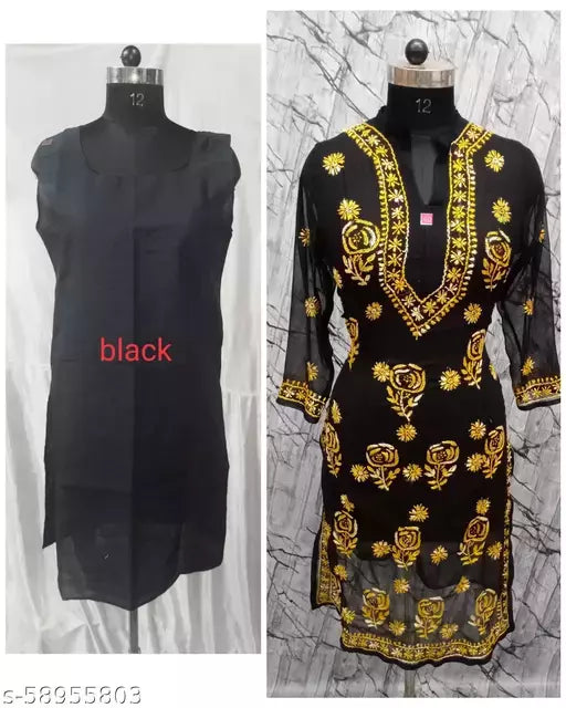 BLACK SHADED ROSE WITH INNER Kurti