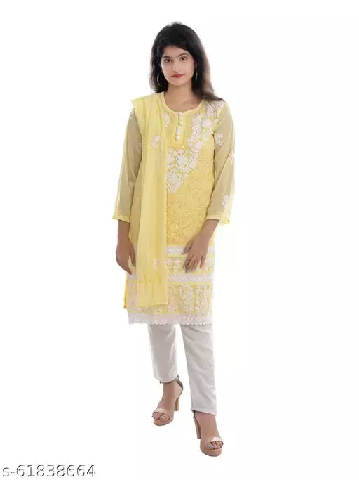 Pooja Georgette medium kurti stole laish