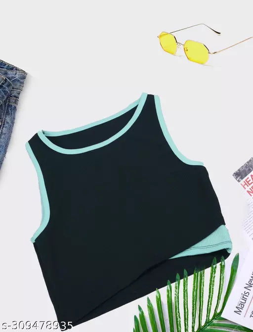 Women's Solid Cotton Rib Knit Crop Tank Top