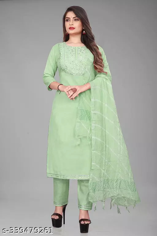 Elegant Women's Green Kurta Set with Pant  Dupatta  and Stylish Kurti Top: Perfect for Ladies' Dressing with Unique Pajama Design