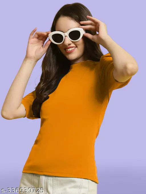 Casual Regular Sleeves Solid Women Yellow Top (Women Top | Women Tops | Top)