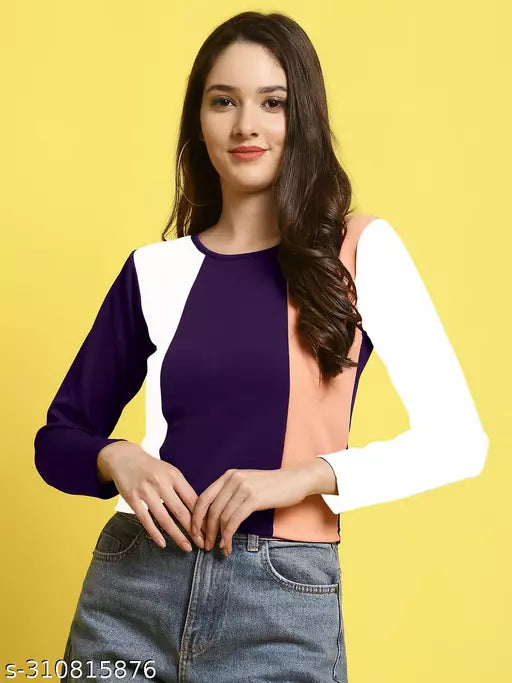 Casual Regular Sleeves Color Block Women Multicolor Top (Women Top | Women Tops | Top | Tops)