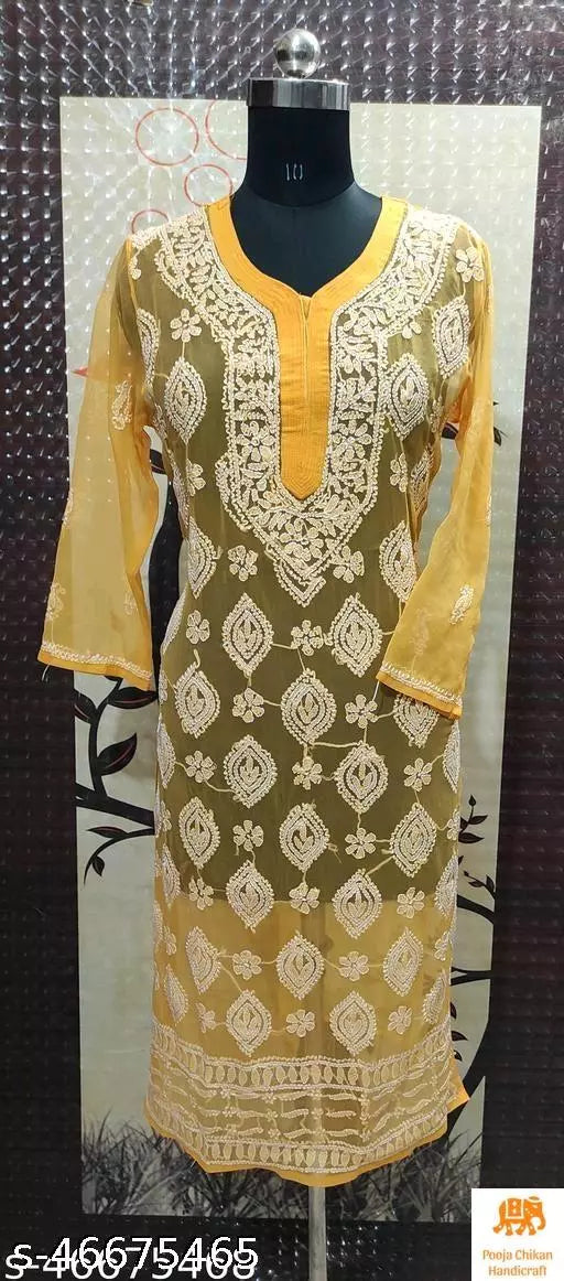 Handwork Chikankari Chiffon boota jaal kurti.