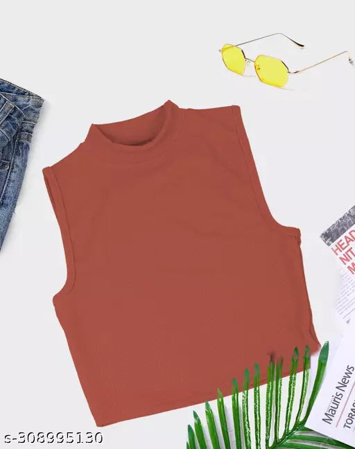 Women's Solid Cotton Rib Knit Crop Tank Top