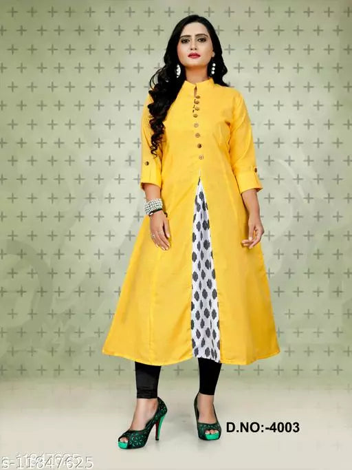Women Cotton Panelled Printed Yellow Kurti
