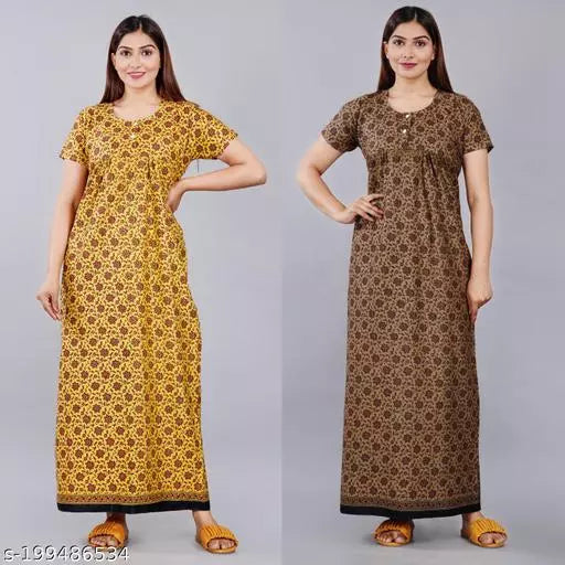 Sanganeri Print Nighty For Women Combo Pack Of 2