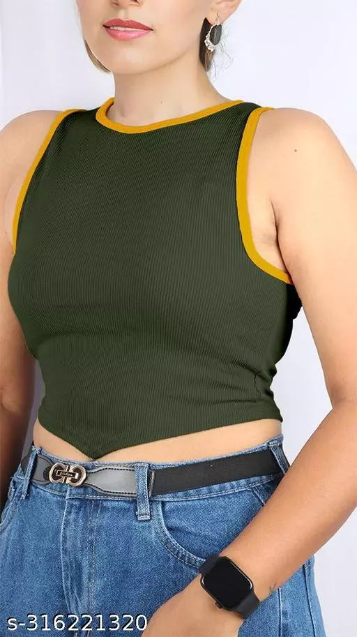 Women's Solid Cotton Rib Knit Crop Tank Top