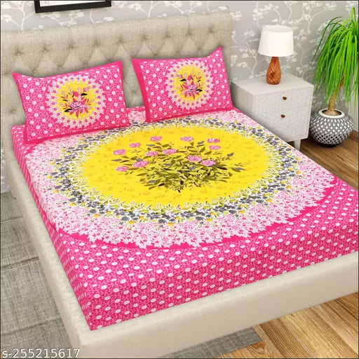 Jaipuri Pure Cotton Double Bedsheet With 2 Pillow Cover