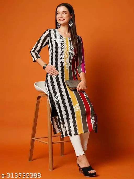 Anni Designer Women's MultiColoured Straight Floral Embroidered Printed Kurti