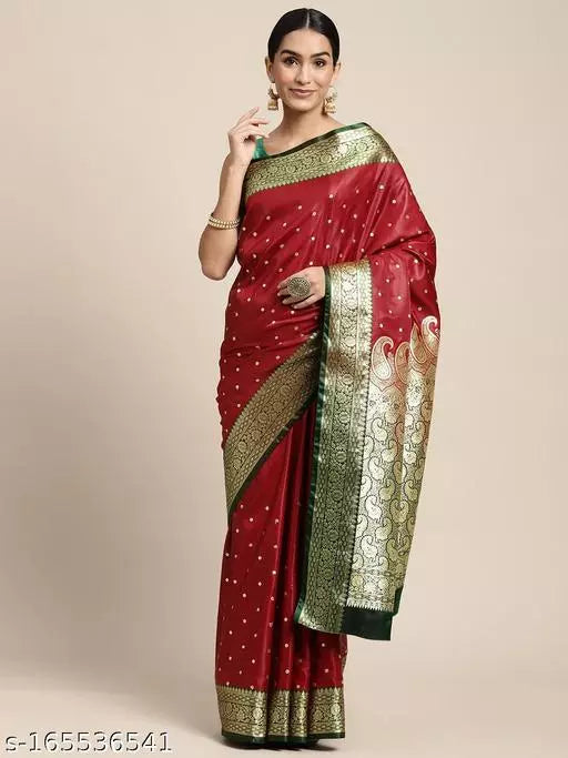 Banarasi Satin Silk Embroidery Saree With Heavy Pallu